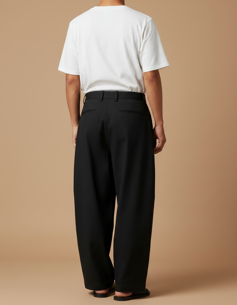 Pantalon Chino Noir Ample Plissé Décontracté Urbain - Coton - vue 2