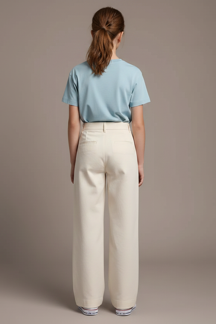 Pantalon Chino Crème Ample Coton Enfant Décontracté - Beige - vue 2