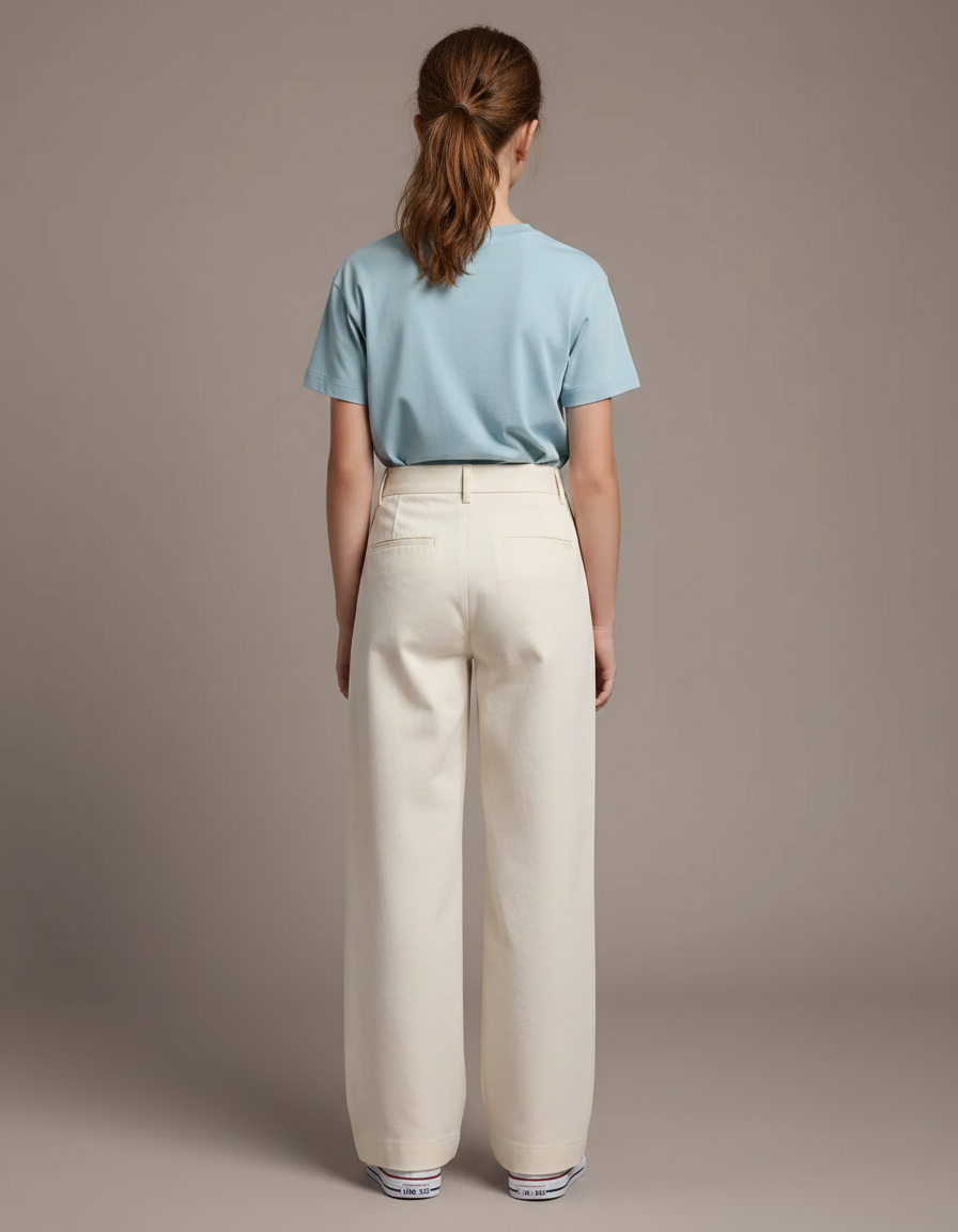 Pantalon Chino Crème Ample Coton Enfant Décontracté - Beige - vue 2