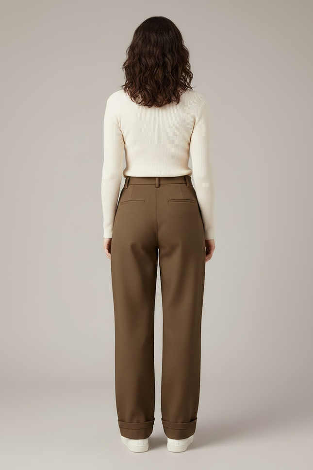 Pantalon Chino Marron Ample Décontracté Hiver Chaud - Gabardine - vue 2
