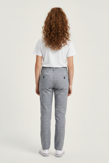 Pantalon Chino Gris Carreaux Droit Décontracté Enfant - Gabardine - vue 2