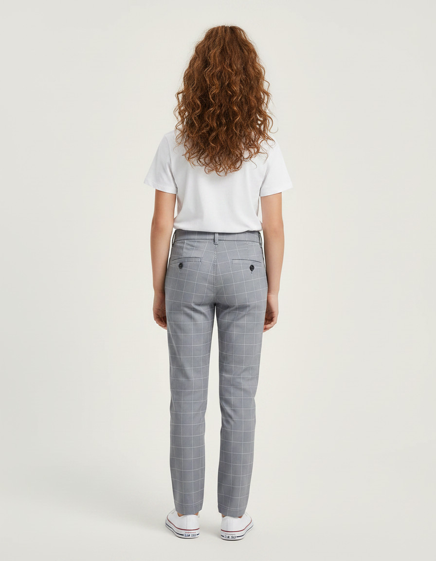 Pantalon Chino Gris Carreaux Droit Décontracté Enfant - Gabardine - vue 2