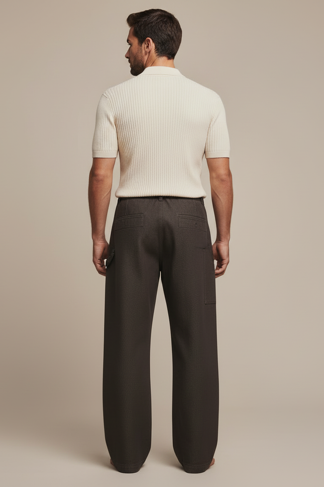 Pantalon Chino Marron Ample Coton Cordon Décontracté Homme - vue 2