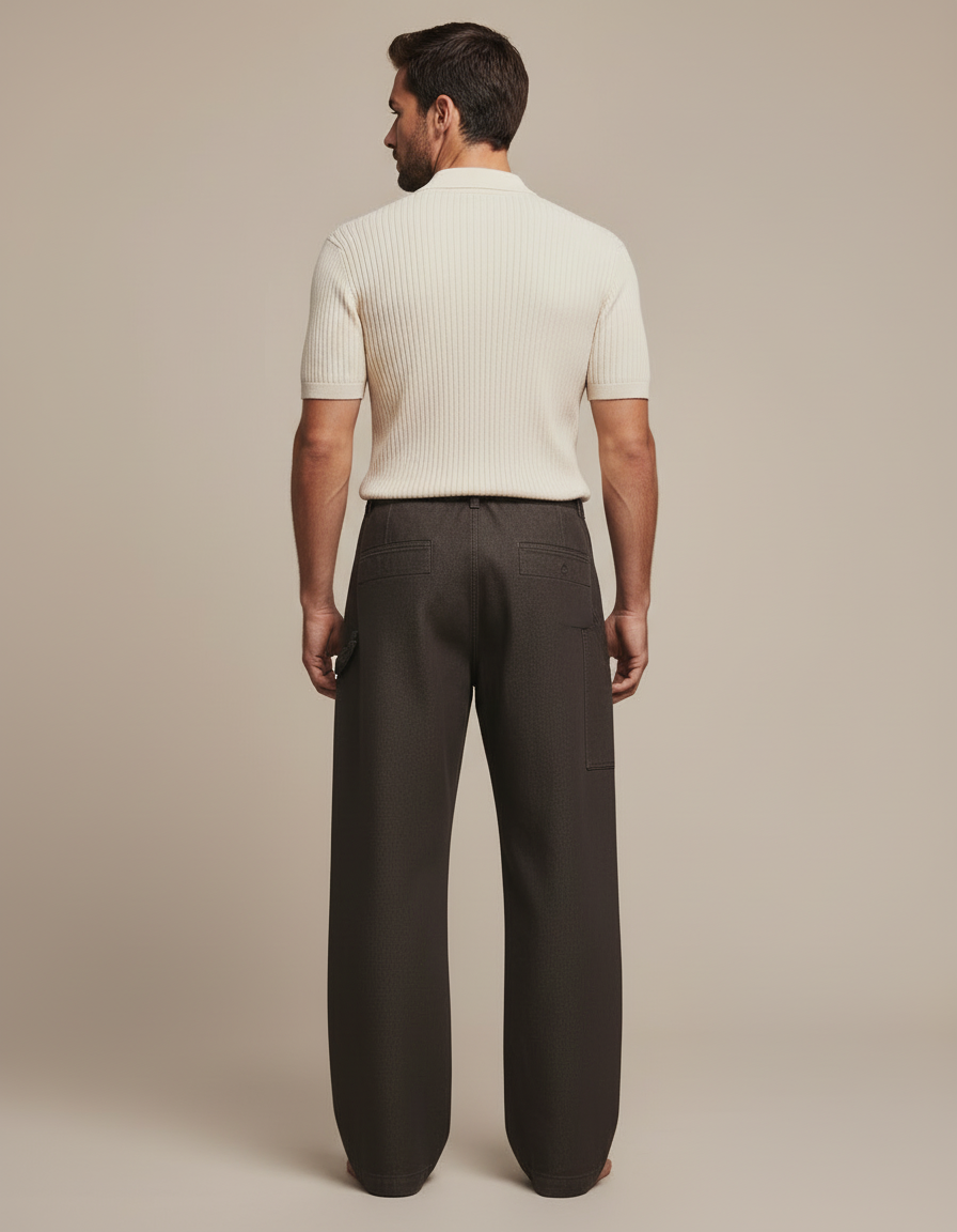 Pantalon Chino Marron Ample Coton Cordon Décontracté Homme - vue 2