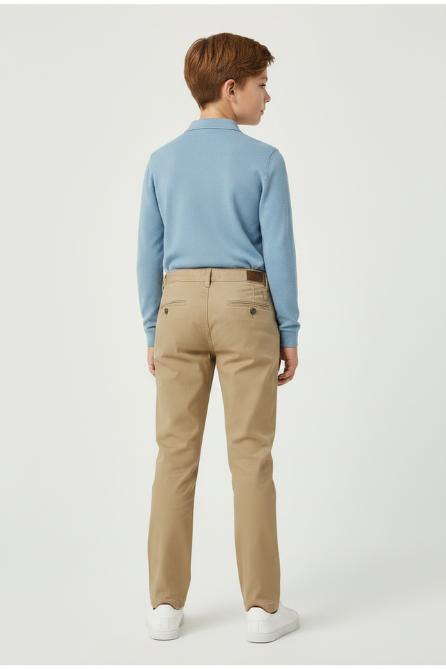 Pantalon Chino Garçon Beige Droit Coton - Kaki Gabardine - vue 2