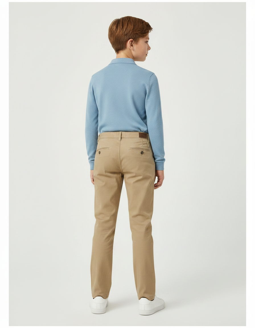 Pantalon Chino Garçon Beige Droit Coton - Kaki Gabardine - vue 2