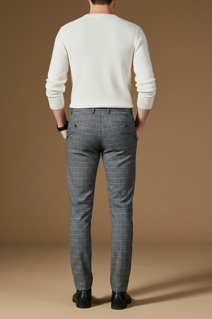 Pantalon Chino Gris Carreaux Slim Élégant Homme - Laine - vue 2