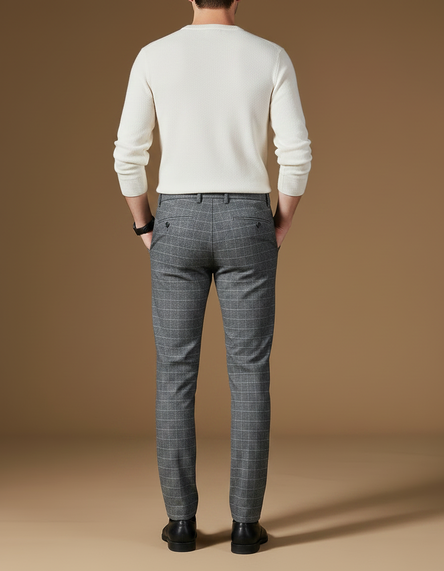 Pantalon Chino Gris Carreaux Slim Élégant Homme - Laine - vue 2