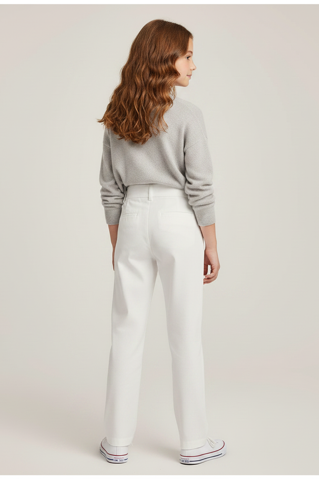 Pantalon Chino Blanc Droit Plissé Élégant Enfant - Gabardine - vue 2