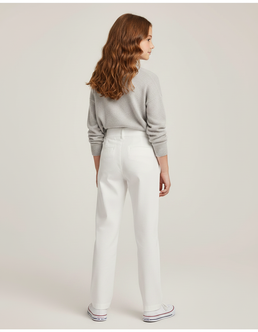 Pantalon Chino Blanc Droit Plissé Élégant Enfant - Gabardine - vue 2