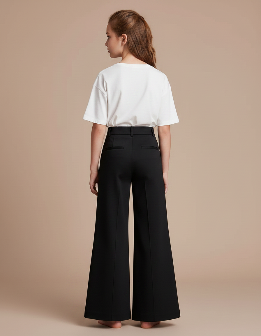 Pantalon Chino Noir Ample Fluide Enfant - Gabardine - vue 2
