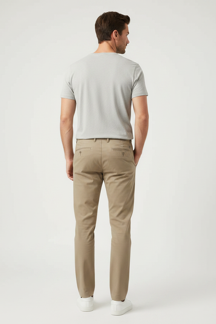 Pantalon Chino Beige Slim Coton Homme Décontracté - vue 2
