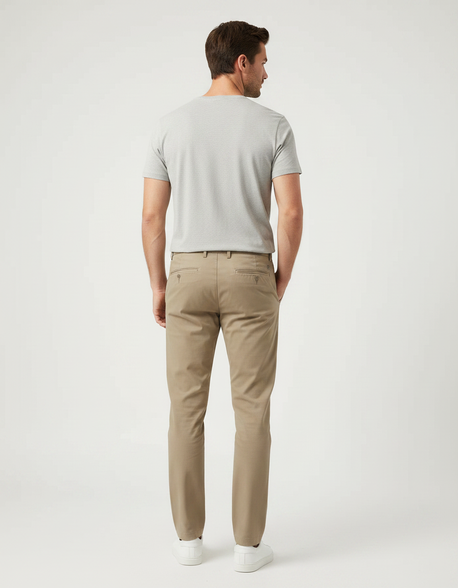 Pantalon Chino Beige Slim Coton Homme Décontracté - vue 2