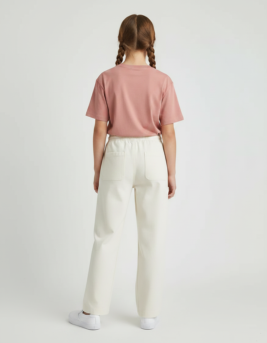 Pantalon Chino Écru Ample Coton Décontracté Enfant - Beige - vue 2