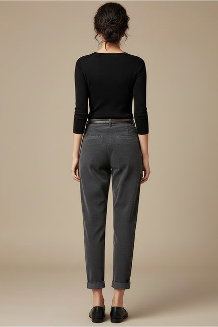 Pantalon Chino Femme Gris - Cordé - vue 2