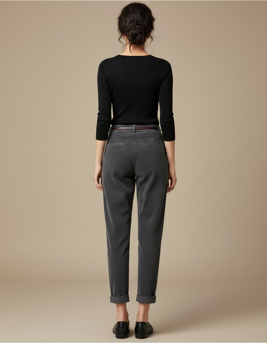 Pantalon Chino Femme Gris - Cordé - vue 2