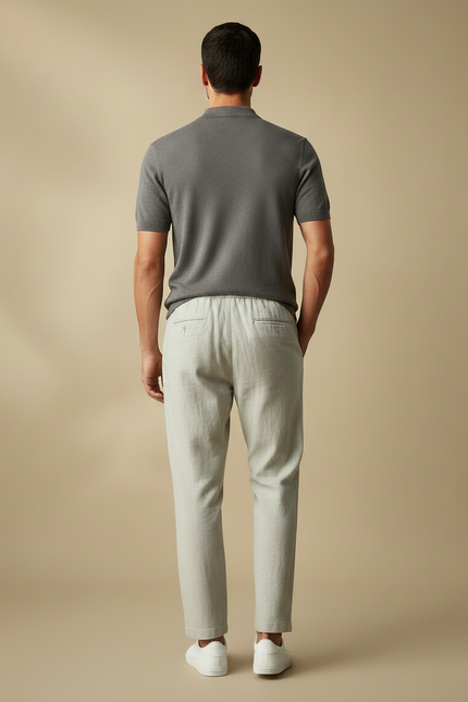 Pantalon Chino Lin Coton Droit Décontracté Homme Clair - Gris - vue 2