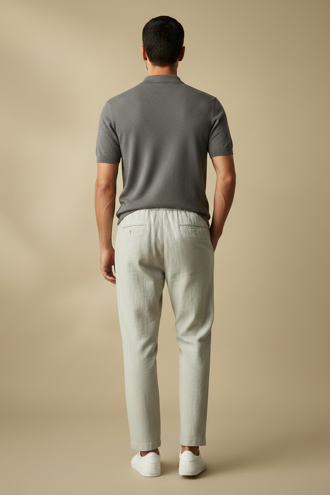 Pantalon Chino Lin Coton Droit Décontracté Homme Clair - Gris - vue 2