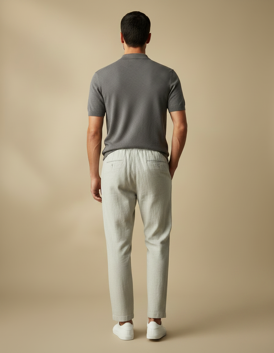 Pantalon Chino Lin Coton Droit Décontracté Homme Clair - Gris - vue 2