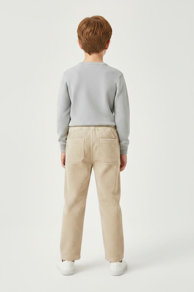 Pantalon Chino Beige Côtelé Droit Décontracté Enfant - Cordé - vue 2