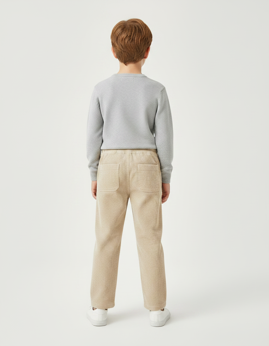 Pantalon Chino Beige Côtelé Droit Décontracté Enfant - Cordé - vue 2