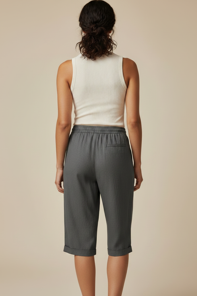 Pantalon Chino Gris Cordon Lin Ample Femme - vue 2