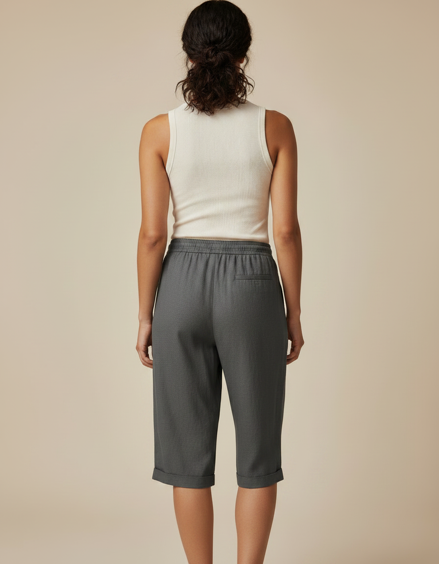 Pantalon Chino Gris Cordon Lin Ample Femme - vue 2
