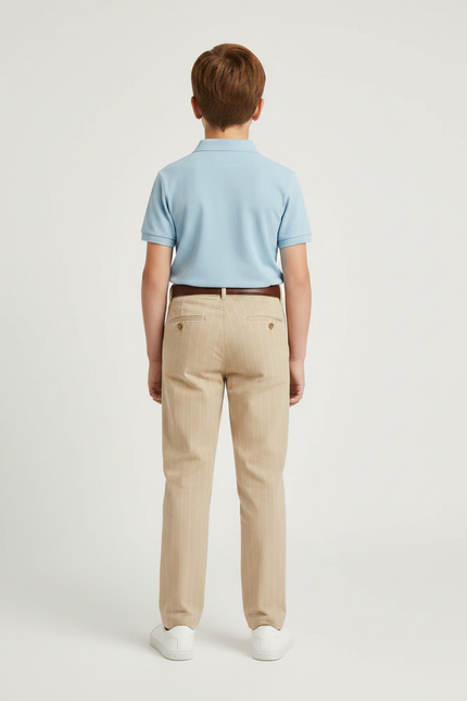 Pantalon Chino Beige Rayé Droit Décontracté Enfant - Gabardine - vue 2