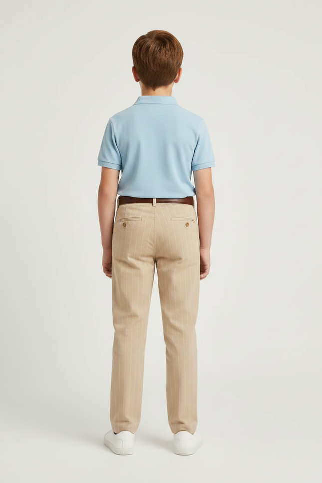 Pantalon Chino Beige Rayé Droit Décontracté Enfant - Gabardine - vue 2