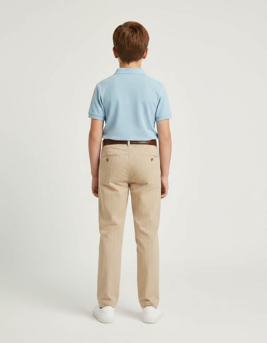 Pantalon Chino Beige Rayé Droit Décontracté Enfant - Gabardine - vue 2