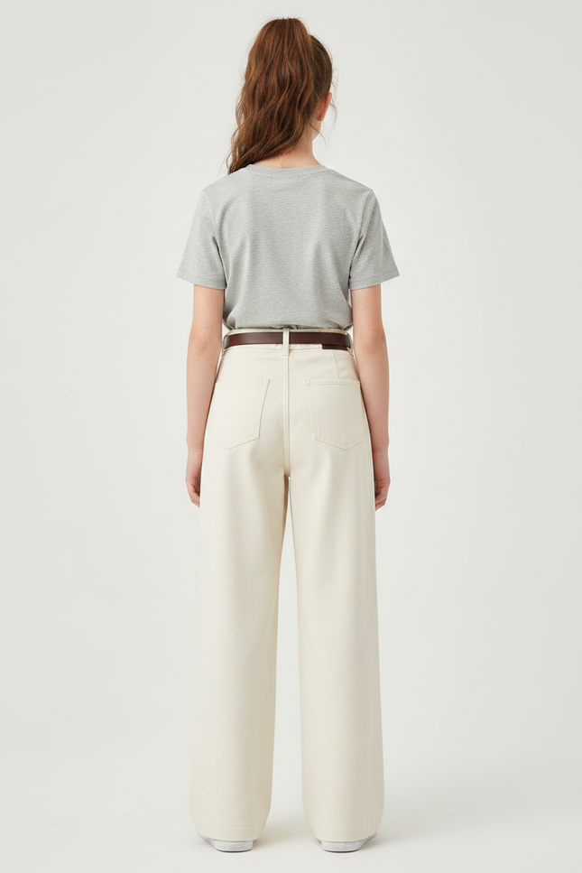 Pantalon Chino Écru Large Confortable Enfant - Beige Gabardine - vue 2