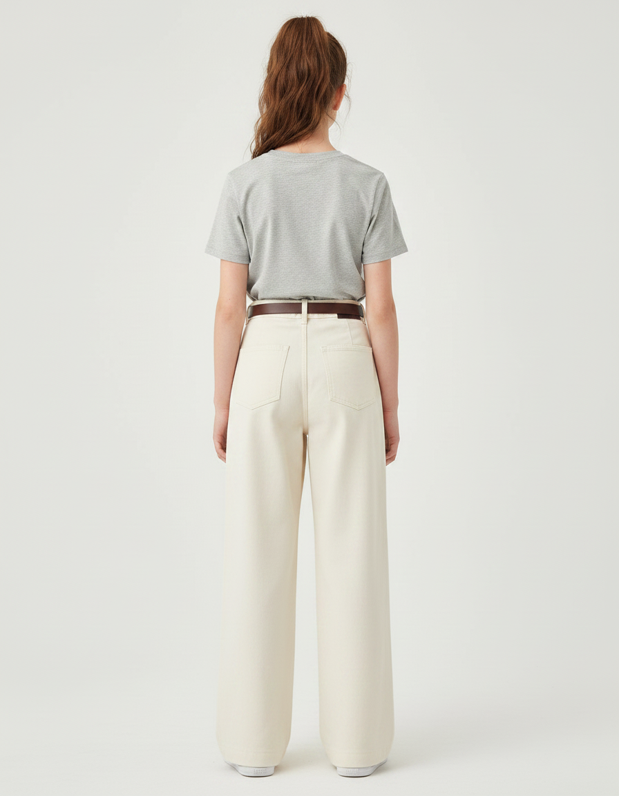 Pantalon Chino Écru Large Confortable Enfant - Beige Gabardine - vue 2