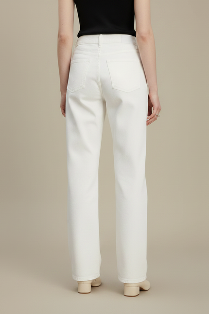 Pantalon Chino Blanc Droit Taille Haute Décontracté Chic - Jean - vue 2