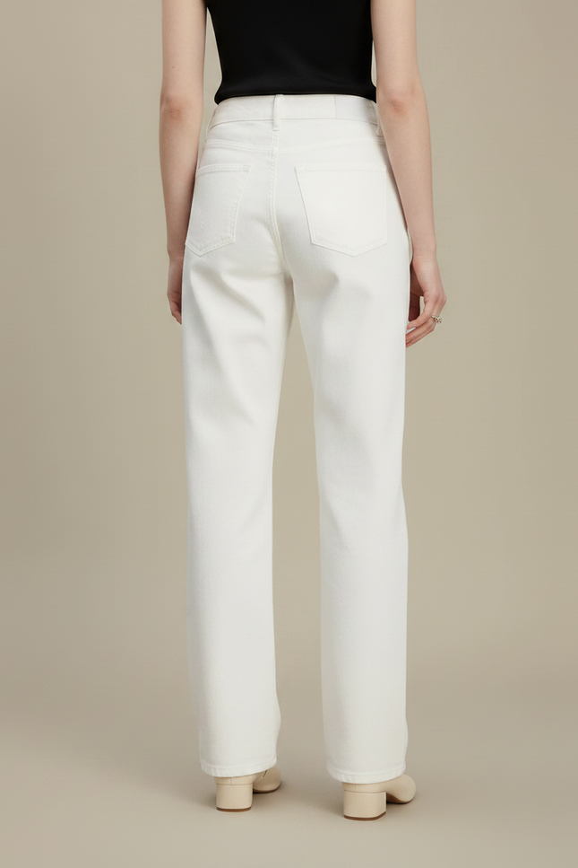 Pantalon Chino Blanc Droit Taille Haute Décontracté Chic - Jean - vue 2