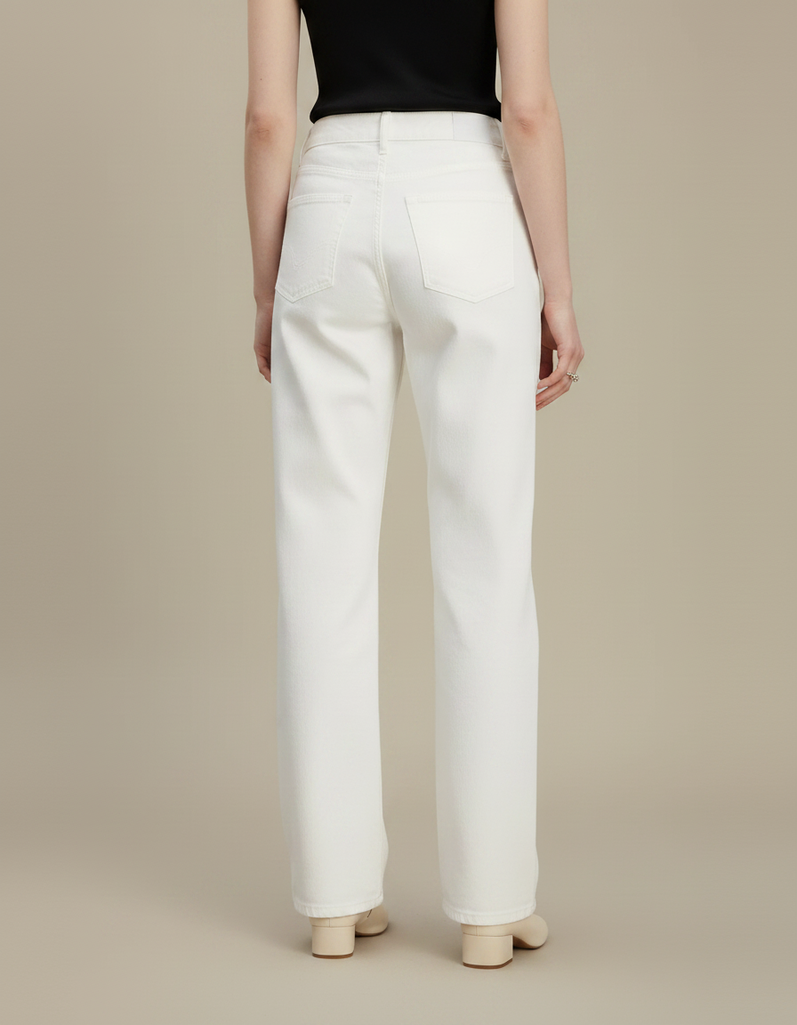 Pantalon Chino Blanc Droit Taille Haute Décontracté Chic - Jean - vue 2