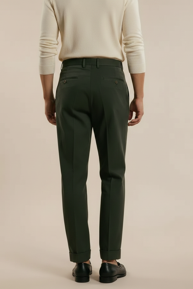 Pantalon Chino Vert Kaki Plissé Décontracté Homme - Gabardine - vue 2