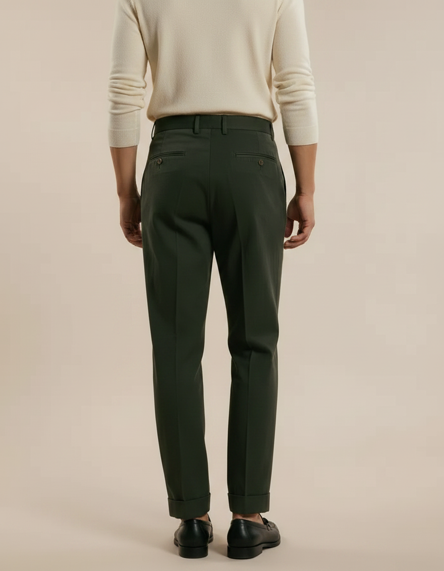 Pantalon Chino Vert Kaki Plissé Décontracté Homme - Gabardine - vue 2