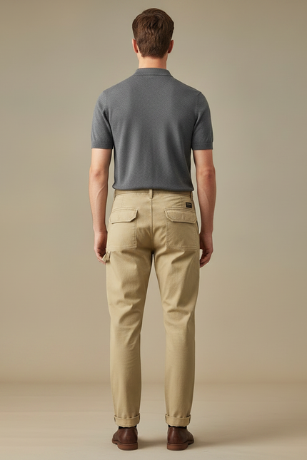 Pantalon Chino Beige Coton Décontracté Ample Homme - vue 2