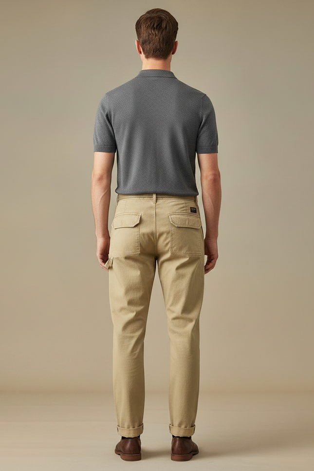 Pantalon Chino Beige Coton Décontracté Ample Homme - vue 2