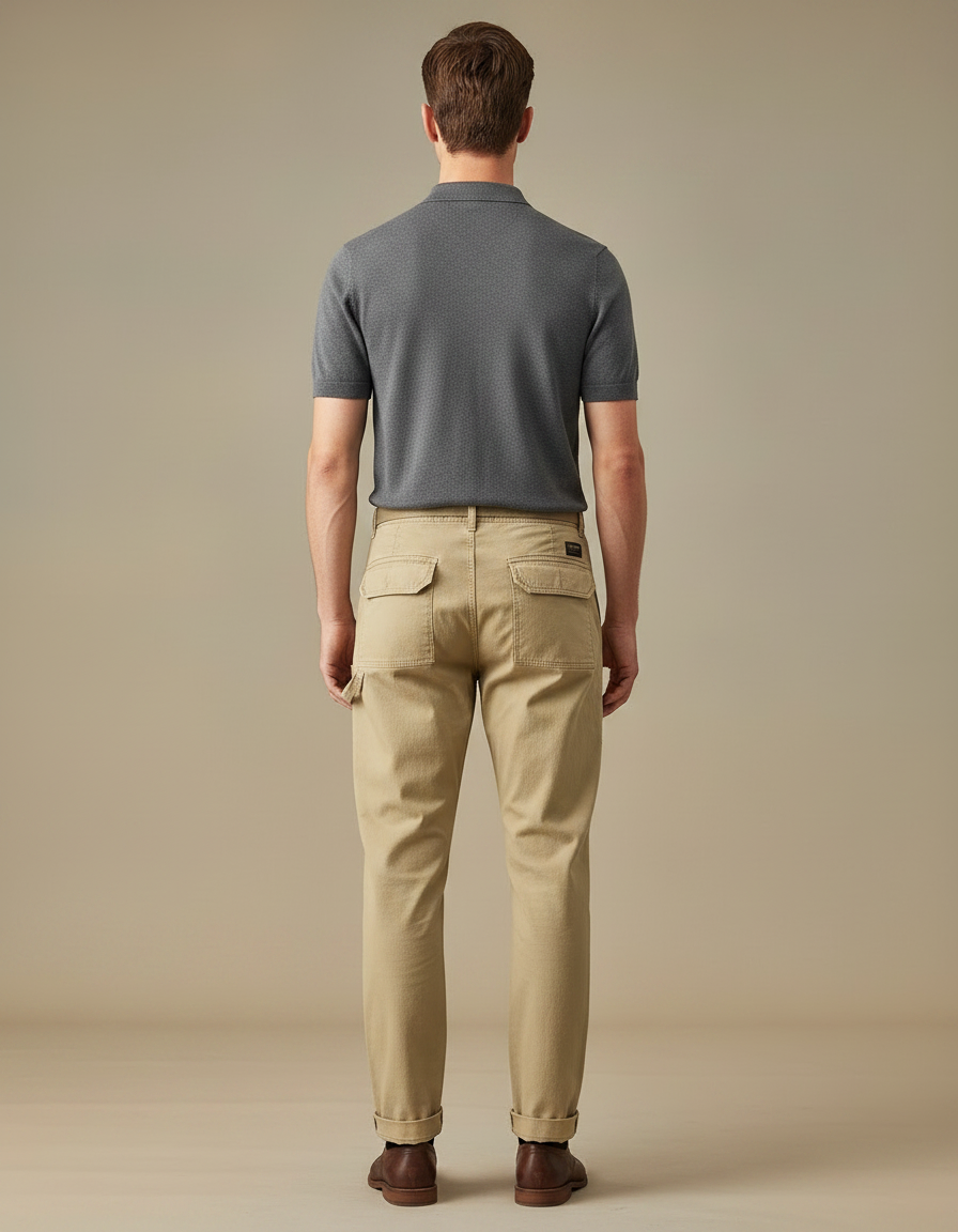 Pantalon Chino Beige Coton Décontracté Ample Homme - vue 2