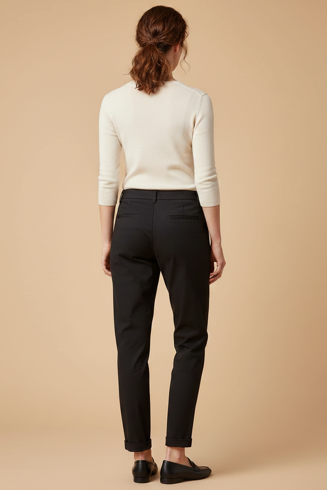 Pantalon Chino Noir Coton Décontracté Femme Coupe Droite - vue 2