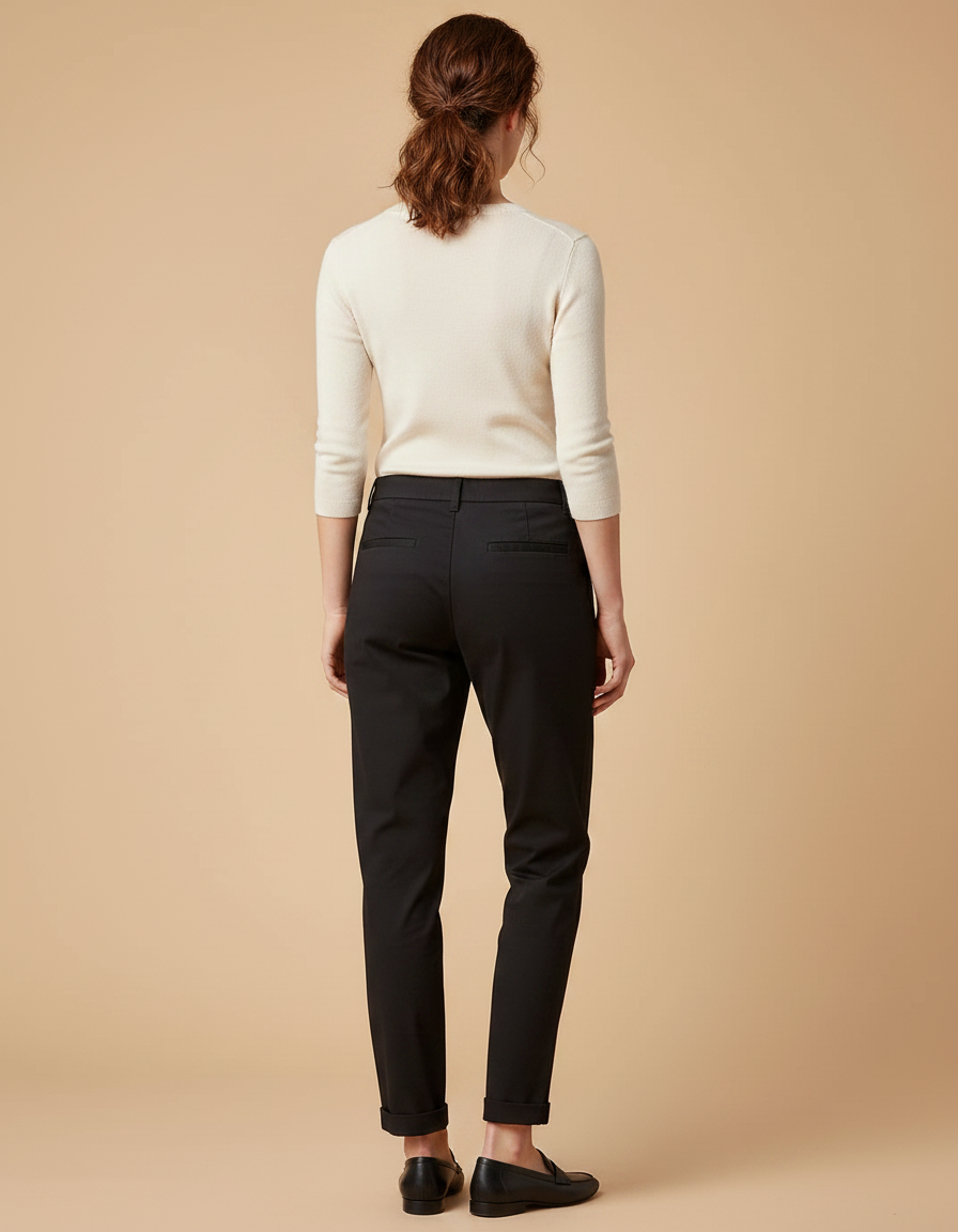 Pantalon Chino Noir Coton Décontracté Femme Coupe Droite - vue 2