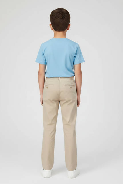 Pantalon Chino Garçon Beige Droit Coton Casual Léger - Gabardine - vue 2