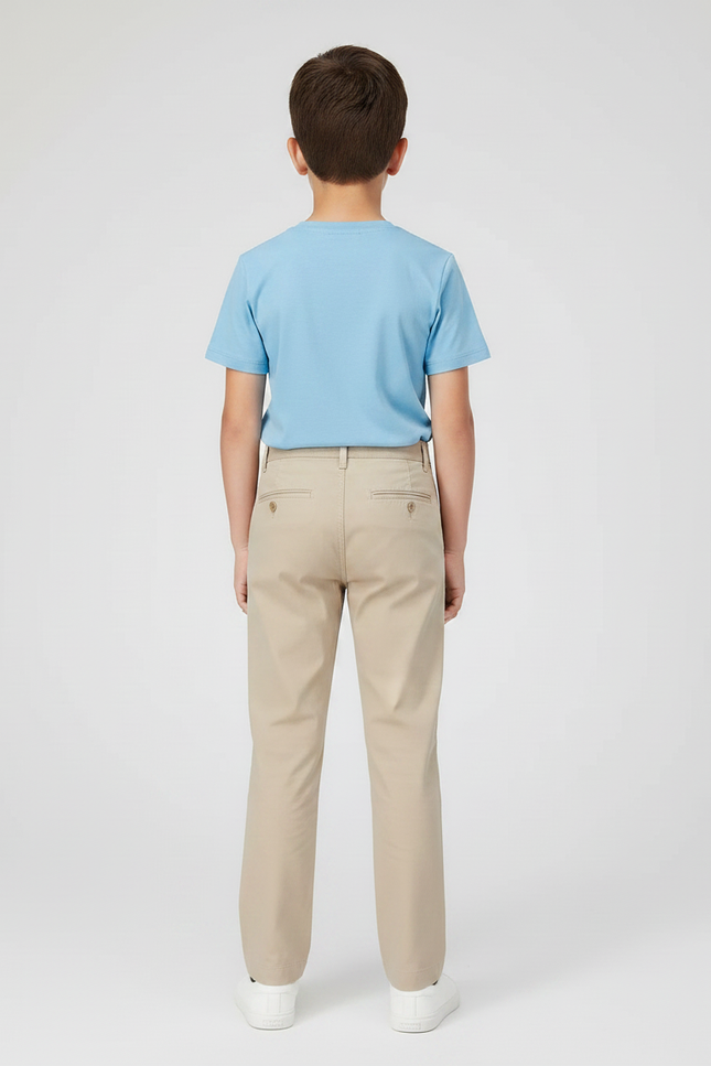 Pantalon Chino Garçon Beige Droit Coton Casual Léger - Gabardine - vue 2