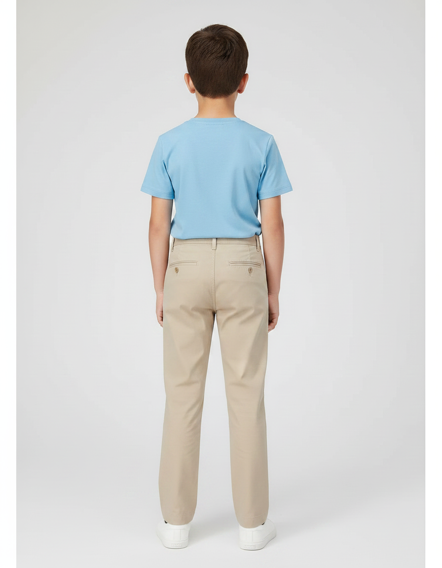 Pantalon Chino Garçon Beige Droit Coton Casual Léger - Gabardine - vue 2