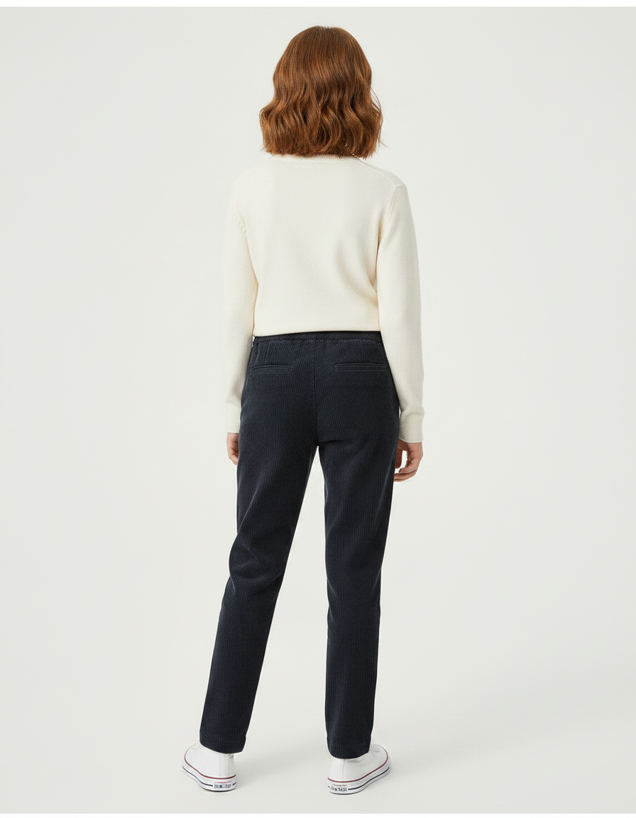 Pantalon Chino Marine Côtelé Droit Décontracté Enfant - Cordé - vue 2