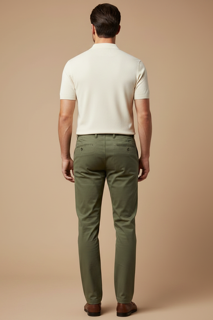 Pantalon Chino Homme Vert Olive Coton Droit Élégant - vue 2