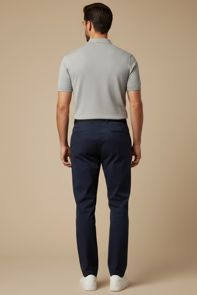 Pantalon Chino Homme Bleu Marine Coupe Droite Coton Confortable - vue 2