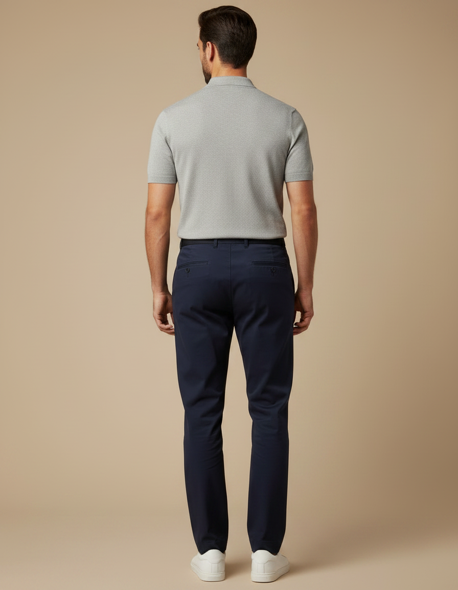 Pantalon Chino Homme Bleu Marine Coupe Droite Coton Confortable - vue 2
