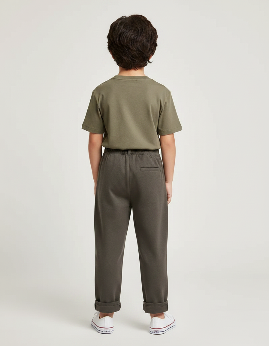 Pantalon Chino Kaki Ample Plissé Coton Enfant - Molleton - vue 2